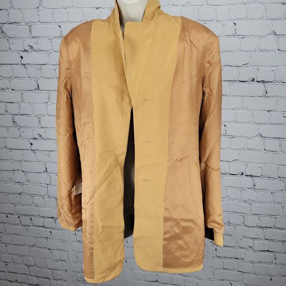 VTG Kasper & Company Yellow 100% Silk Buttoned Lined Notch Suit Jacket 12 - Picture 8 of 16